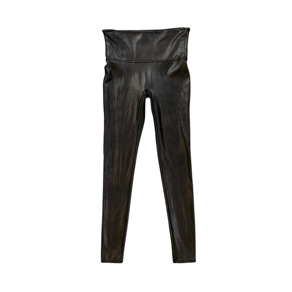 Spanx Leggings Womens M Medium Black Faux Leather Contoured Power Waistband